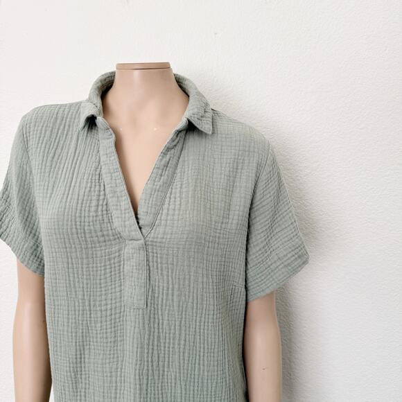 [Three Dots] Sage Green Cotton Gauze Waffle Oversized Shift Dress Size Large L - Picture 10 of 12